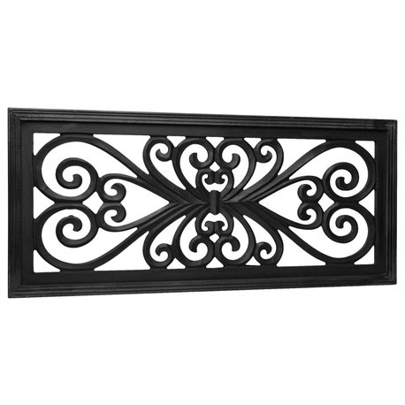 American Art Decor Hand-Carved Floral Wood Panel and Wall Decor, Black