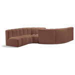 Meridian Furniture - Arc Vegan Leather Upholstered 6-Pc. Facing Modular Sectional, Cognac - Unleash modern opulence with the Arc Vegan Leather 6pc. Sectional. Crafted for the modern connoisseur, this Sectional injects an air of refined luxury into any space. Its sleek silhouette, upholstered in supple cognac vegan leather, exudes timeless sophistication while the deep channel tufting adds textural intrigue, further elevating the chair's visual appeal. The modular design makes it a versatile chameleon, effortlessly adapting to your evolving needs and preferences. Whether you envision it gracing a chic living room corner, basking in the glow of a bedroom window, or adding a touch of drama to a home office, the Arc seamlessly complements your unique interior aesthetic.