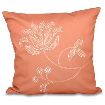 Traditional Flower-Single Bloom, Floral Outdoor Pillow, Coral, 18"x18"