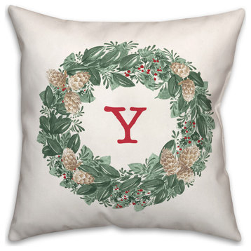Christmas Wreath Monogram Y 18x18 Spun Poly Pillow