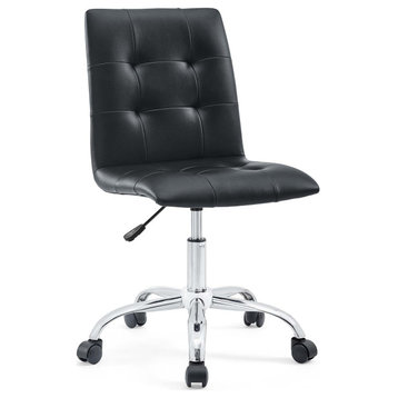 Prim Armless Mid Back Faux Leather Office Chair, Black