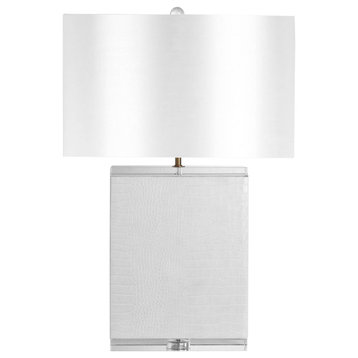 Crystal 29" Table Lamp, White/White