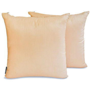 Beige Art Silk 14"x26" Lumbar Pillow Cover Set of 2 Plain & Solid - Beige Luxury