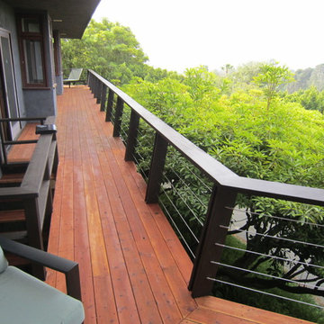 Redwood / Cable railing Pacific palisades wood deck.