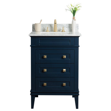 Legion Furniture 24" Single Sink Bathroom Vanity, Blue With Carrara Marble Top