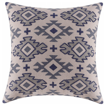 20" X 20" Blue And Gray 100% Cotton Geometric Zippered Pillow