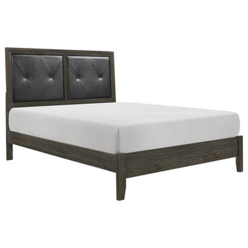 Lexicon Edina Contemporary Wood and Faux Leather Queen Bed in Dark Gray/Black