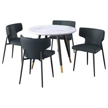 5-Piece Dining Set, White Table With Black Chair