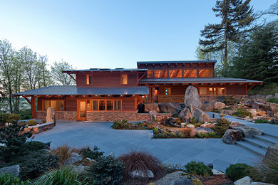 Inspiration for an asian exterior home remodel in Seattle
