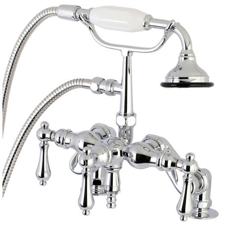 Aqua Vintage 3-3/8" Deck Mount Tub Faucet w/Hand Shower, Polished Chrome