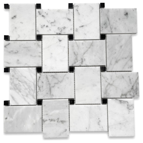 Carrara Marble Wide Big Basketweave Mosaic Tile Polished Venato Bianco, 1 sheet