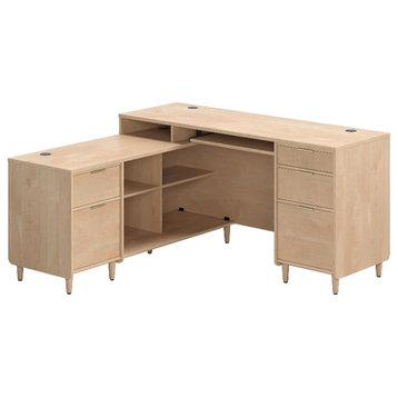 Clifford Place Engineered Wood L-Shaped Desk in Natural Maple