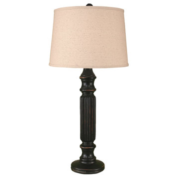 Distressed Black Ribbed Candlestick Table Lamp