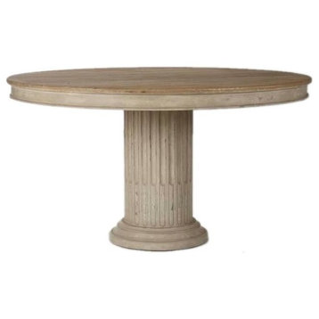 Montpellier Dining Table, Natural Top, Distressed Off-White Base