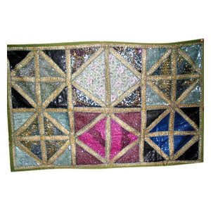 Mogul Interior - Bollywood Decor Tapestry, Vintage Sari Wall Hanging, Sequin Beaded Tapestry - Tapestries