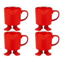 Dylan Kendall - Dylan Kendall- 4 Red Ceramic Mugs with Feet Set - Mugs