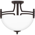 Quoizel - Quoizel BLG1715OZ Billingsley 2 Light Semi-Flush Mount - Old Bronze - The Billingsley is a clean, transitional collection. Its thin, twin support frame elevates the simple silhouette, while classic accents easily coordinate with a variety of home decor styles. Complemented by etched glass shades, all fixtures are available in your choice of brushed nickel or old bronze finish.