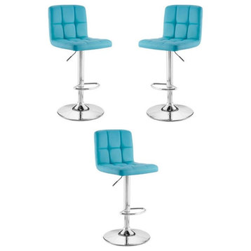 Home Square Metal Upholstered Adjustable Barstool in Teal Blue - Set of 3