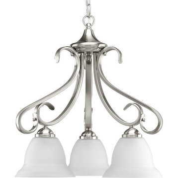 Progress Lighting 3-Light Chandelier With Etched Glass Shades, Brushed Nickel