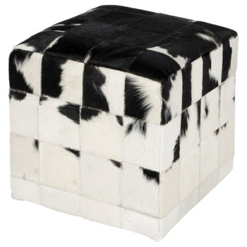 Butler Victorian Hair on Hide Black and White Pouffe