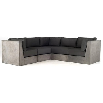 Digi Contemporary Gray Concrete and Dark Gray Fabric Sectional Sofa