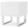 Modern Neve End Table Glossy White Lacquer Finish, Polished Stainless Steel Legs