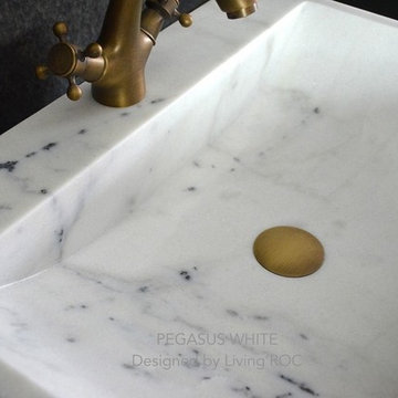 PEGASUS WHITE 23"x15"x4 WHITE MARBLE BATHROOM VESSEL SINK+FAUCET HOLE
