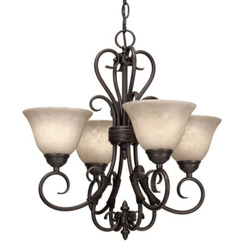Homestead 4 Light Chandelier in Rubbed Bronze with Tea Stone Glass