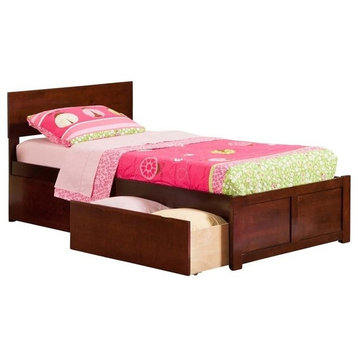 AFI Orlando Twin Solid Wood Bed with Footboard and Storage Drawers in Walnut