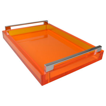 Tray With Silver Handles, Neon Orange