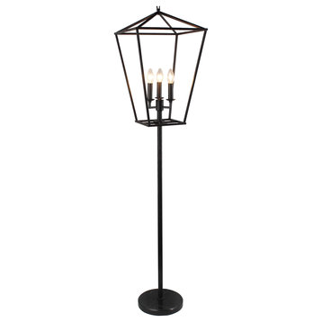 Hollie 3-Light Lantern Floor Lamp in Black Metal