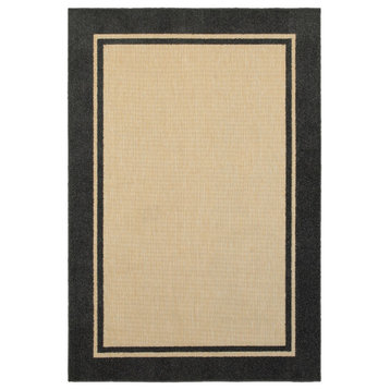 Costa Simply Borders Sand and Charcoal Indoor/Outdoor Area Rug, 6'7"x9'6"