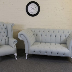Handmade Orpington Wing Chair and Kendal 2 Seat Chesterfield Sofa In Designer Wa - Living Room Furniture Sets
