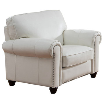 Barbara Leather Craft Chair, Ivory White