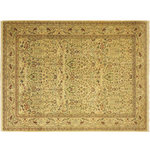 Bareens Designer Rugs - Pak Persian Bebe Ivory/Green Wool Rug - 9'4'' x 13'6'' - Designed with mesmerizing intricacy and gorgeous color palette, this hand-knotted masterpiece demonstrates the beauty and electrifying thrill of Pak Persian art. These meticulously hand-knotted Pak-Persian rug is made with pure wool and features breathtaking traditional, transitional, and tribal designs in bold luxurious color pallets. Known for their intricate designs these rugs are a reproduction of Persian rugs, made in Pakistan with unique Mughal designs. Made by master weavers using the same Persian texture, design and dying technique, we wanted to produce the most significant manifestation of Persian art, life, and culture. This rug is most famous for its exceptional quality, incredible designs, patterns, and vibrant rich color. Pak-Persian rugs made with Persian weave with high knot counts, which enables the high intricacy and detail found in the patterns are also referred to as "State of art", each color adds a rich beautiful detail in the artwork of this rug. The design, color, and beautiful chromatic composition with a vibrant sheen with intricate designs, exude beauty, elegance, and quality make this rug a masterpiece of its own.