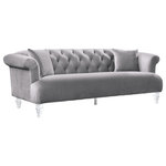 Armen Living - Elegance Contemporary Sofa, Gray Velvet With Acrylic Legs - In need of a more refined look for your home? Look no further than The Armen Living Elegance contemporary velvet sofa, a wonderful addition to the modern household. The soft velvet upholstery and vibrant color of the couch will make a statement and serve as an eye-catching centerpiece in your living area. The Elegance delivers a luxurious seating experience with soft, stain-resistant performance velvet upholstery with dense foam-padding for the highest quality of comfortability. This rich and striking couch features a solidly constructed wood frame with secure precision on four unique acrylic legs that support up to four people. Pair the Elegance sofa with the accompanying chair and loveseat to create a more cohesive living room aesthetic. We stand by the quality, the craftsmanship, and the integrity of our product by offering a 1-year warranty for all our products. We want our customers to enjoy our product and we will always be there to help with our top-notch customer service support.
