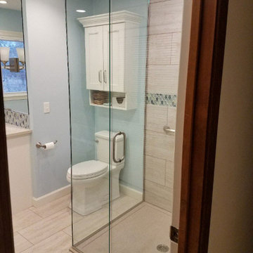 Bathroom Remodel with Glassed In Shower, Taj Mahal Vanity & Custom Cabinets