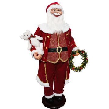 58, Life-Size Dancing Santa With Bear and Wreath