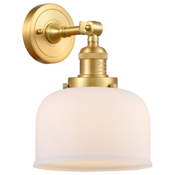 Large Bell 1 Light Sconce, Satin Gold, Matte White