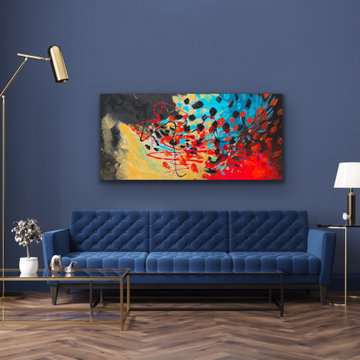 large teal red gold black abstract art Modern Contemporary Paintings for Family
