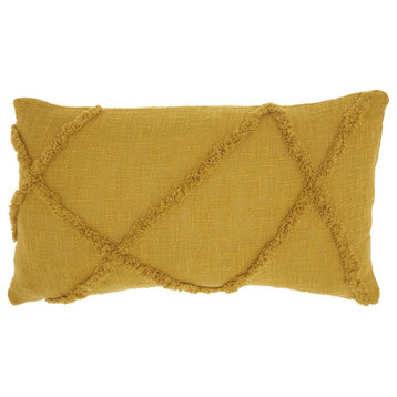 Dark Mustard Abstract Shaggy Detail Lumbar Pillow