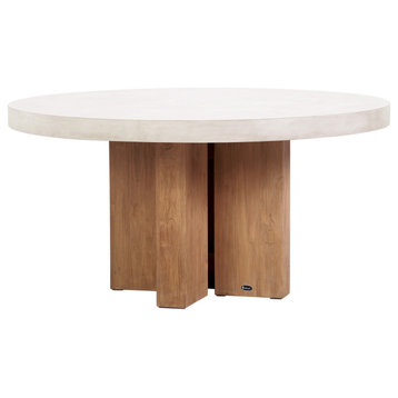 Java Teak and Concrete Dining Table - Ivory White Outdoor Dining Table