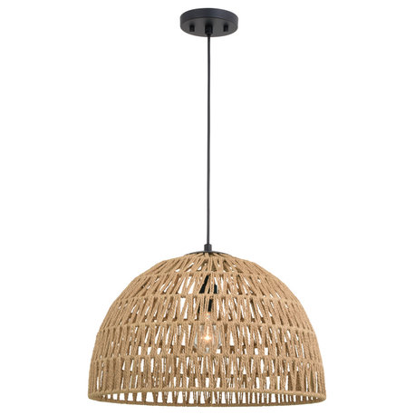 Nassau 1L Matte Black Transitional Pendant Light Natural Woven Rope Shade