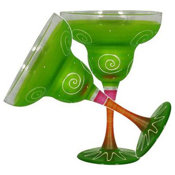 Frosted Curl Light Green Margarita Glasses, Set of 2