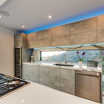 Gas Cooktop Island with Canyon View Through the Window Wall