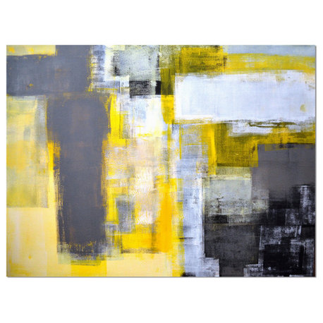 Designart 'Gray and Yellow Blur Abstract' Abstract Canvas Art Print, 40"x30"