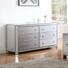 Mya Silver Mirrored 6-Drawer Dresser With Ring Handles