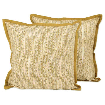 Novica Honey Amber Panels Cotton Cushion Covers, Set of 2