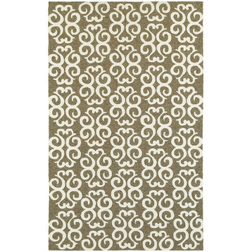 Tommy Bahama Atrium 51108 Damask Outdoor Rug, Brown/Ivory, 5'0" x 8'0"