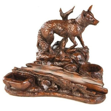 Pen Holder Desk Tray TRADITIONAL Lodge Fox Walking Resin Hand-Painted